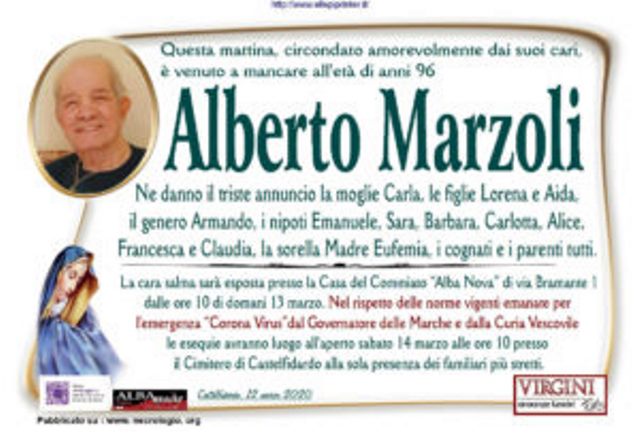 necrologio Alberto Marzoli