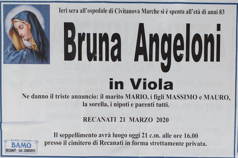 necrologio Bruna Angeloni in Viola