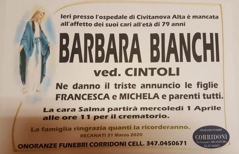 necrologio Barbara Bianchi