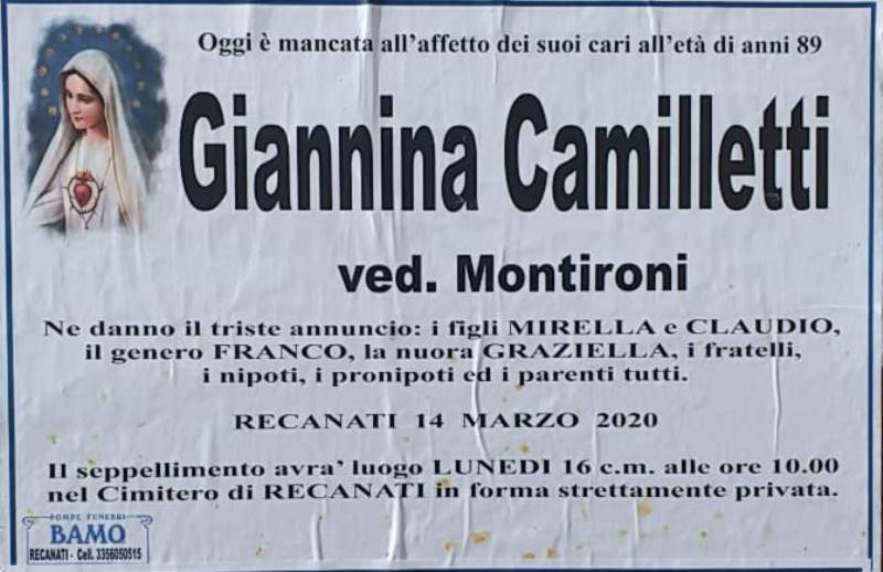 necrologio Camilletti Giannina
