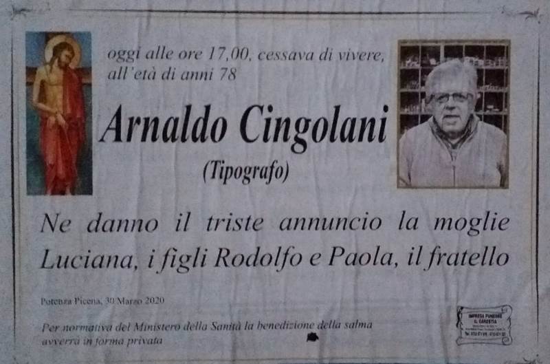 necrologio Cingolani Arnaldo