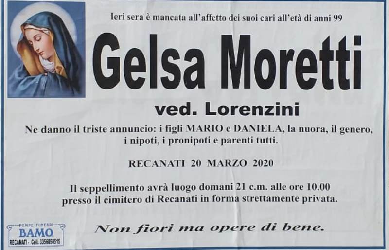 necrologio Moretti Gelsa