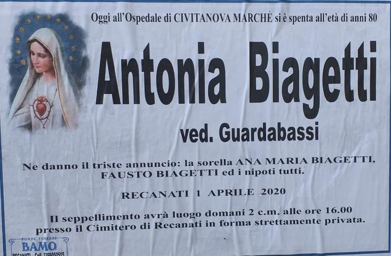 necrologio Biagetti Antonia